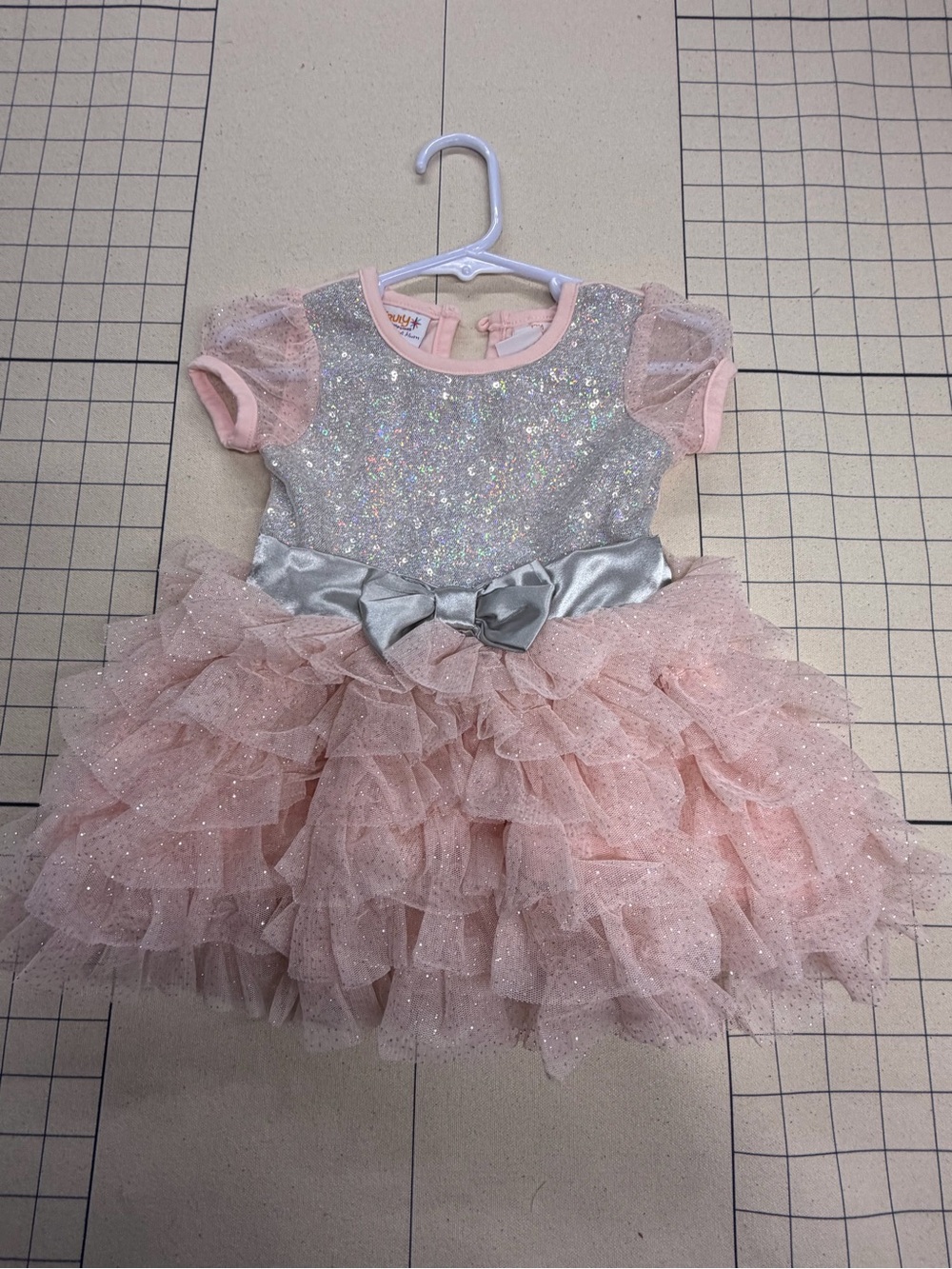 Sparkle Pink Tulle Party Dress with Silver Bow
